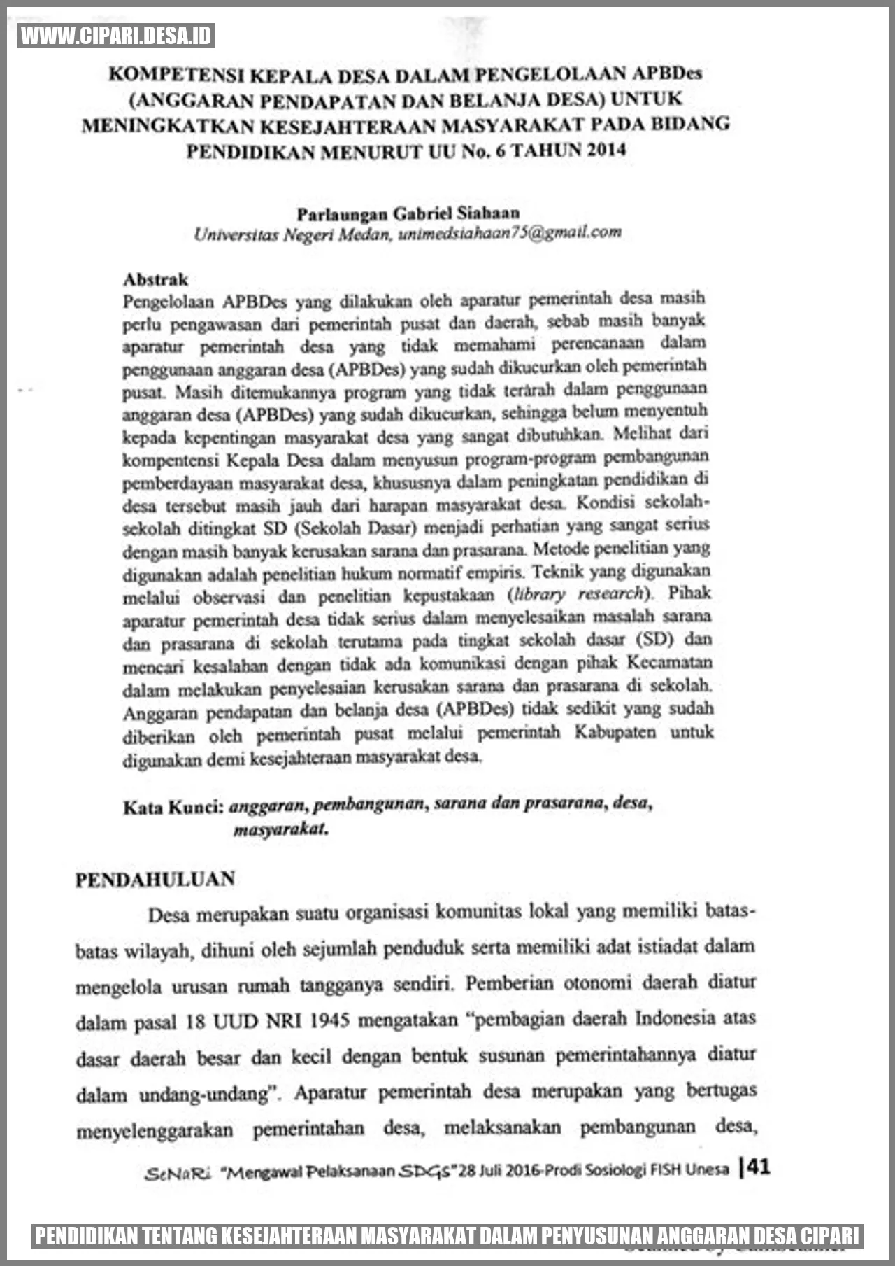 Pendidikan tentang Kesejahteraan Masyarakat dalam Penyusunan Anggaran Desa cipari