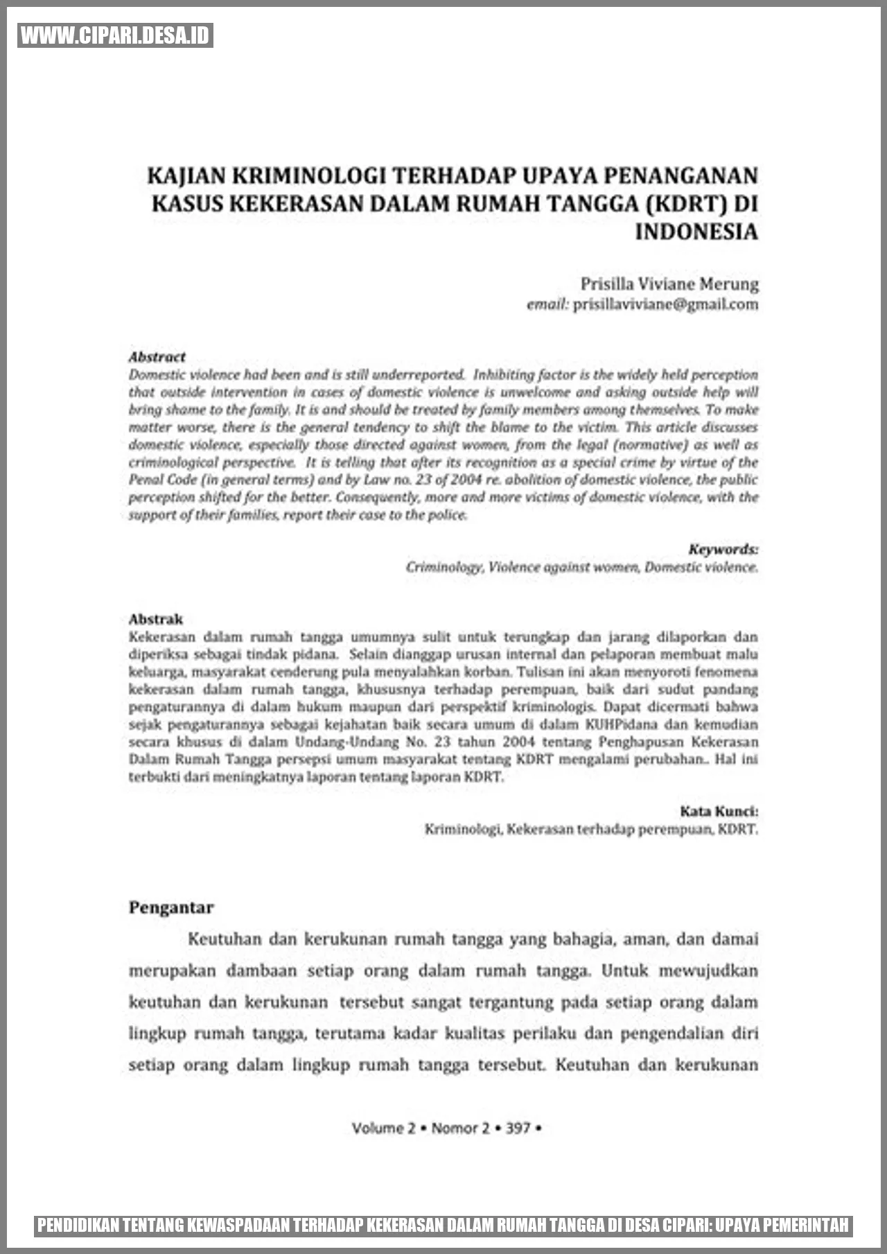 Pendidikan tentang Kewaspadaan Terhadap Kekerasan dalam Rumah Tangga di Desa Cipari: Upaya Pemerintah